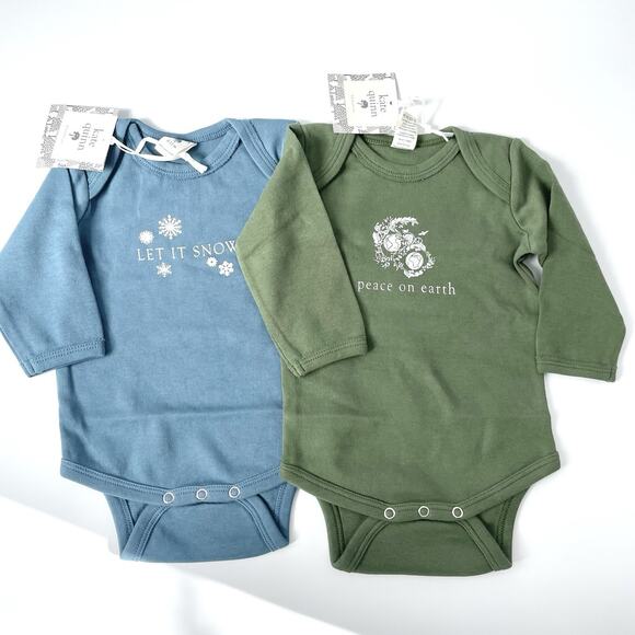 Kate Quinn Organics Set of 2 Bodysuits Peace Snow NEW 6-12 months 100% cotton - Picture 1 of 4